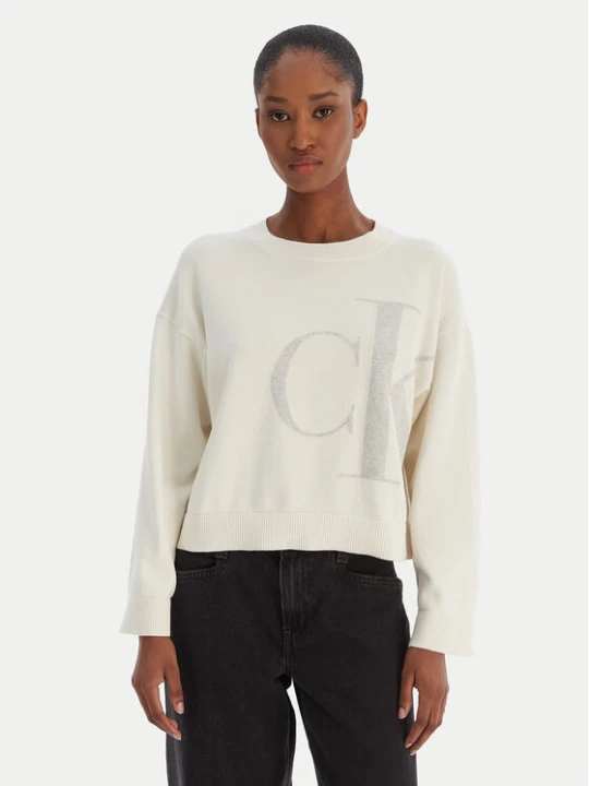 Zdjęcie produktu Calvin Klein Jeans Sweter Smooth LV047E304G Beżowy Regular Fit