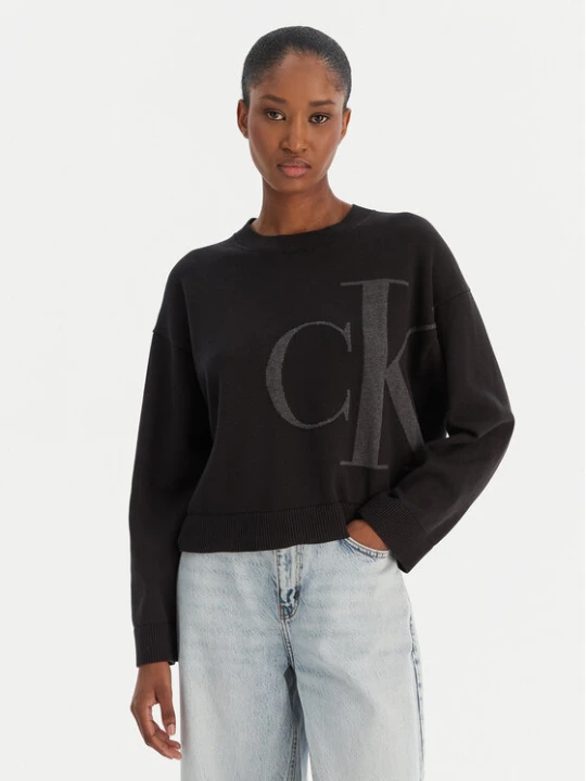 Zdjęcie produktu Calvin Klein Jeans Sweter Smooth LV047E304G Czarny Regular Fit