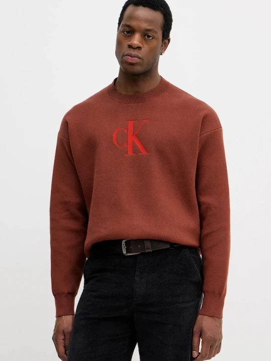 Zdjęcie produktu Calvin Klein Jeans sweter z domieszką kaszmiru pomarańczowy