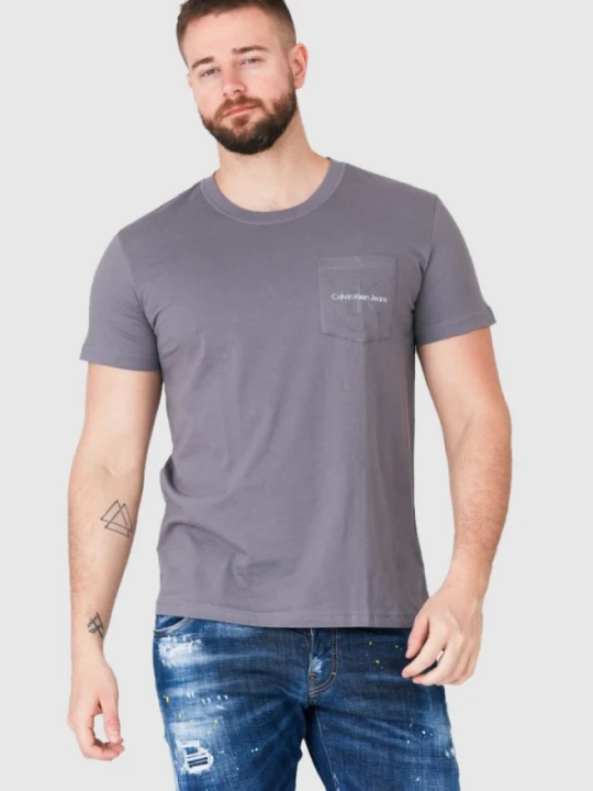 Zdjęcie produktu CALVIN KLEIN JEANS Szary t-shirt męski z logo, Rozmiar S