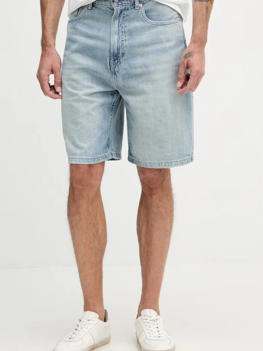Zdjęcie produktu Calvin Klein Jeans szorty męskie z dodatkiem lnu niebieski