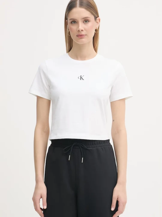 Zdjęcie produktu Calvin Klein Jeans t-shirt basic bawełniany z elastanem beżowy