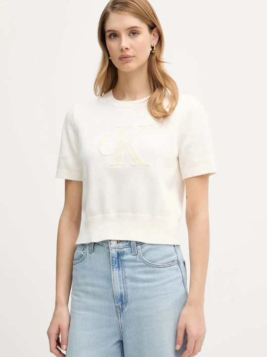 Zdjęcie produktu Calvin Klein Jeans t-shirt bawełniany beżowy