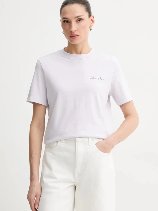 Zdjęcie produktu Calvin Klein Jeans t-shirt bawełniany fioletowy