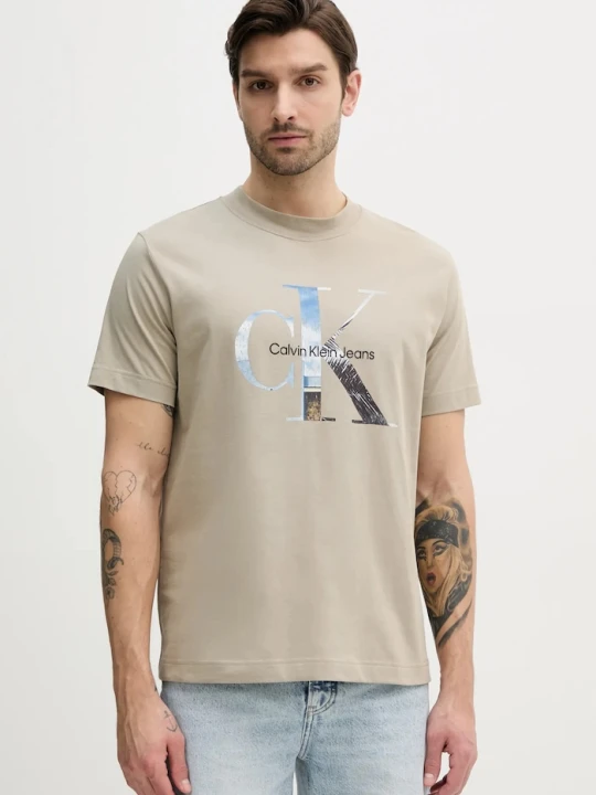 Zdjęcie produktu Calvin Klein Jeans t-shirt bawełniany beżowy