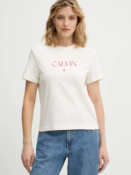 Zdjęcie produktu Calvin Klein Jeans t-shirt bawełniany beżowy
