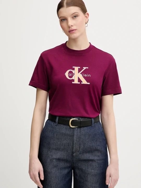 Zdjęcie produktu Calvin Klein Jeans t-shirt bawełniany bordowy
