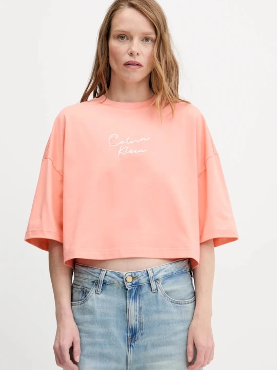 Zdjęcie produktu Calvin Klein Jeans t-shirt bawełniany pomarańczowy