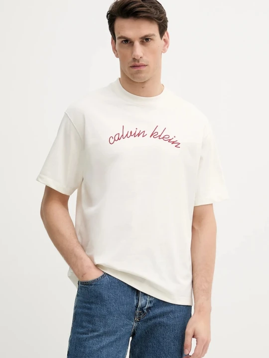 Zdjęcie produktu Calvin Klein Jeans t-shirt bawełniany beżowy