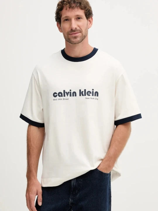 Zdjęcie produktu Calvin Klein Jeans t-shirt bawełniany beżowy