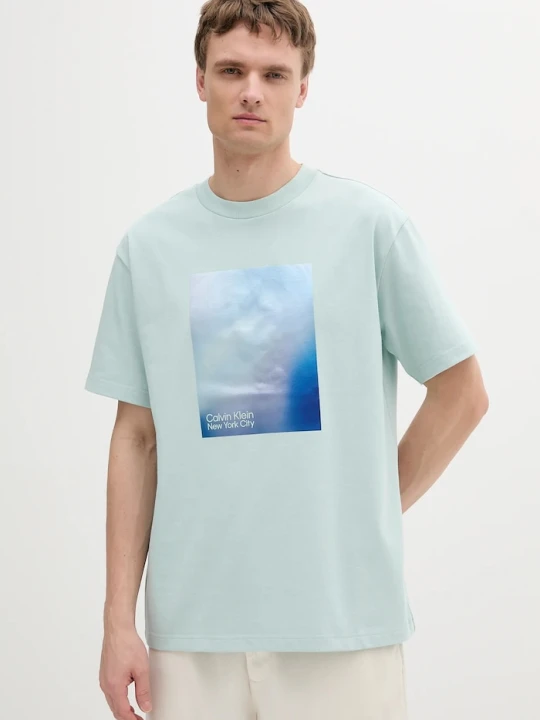 Zdjęcie produktu Calvin Klein Jeans t-shirt bawełniany turkusowy
