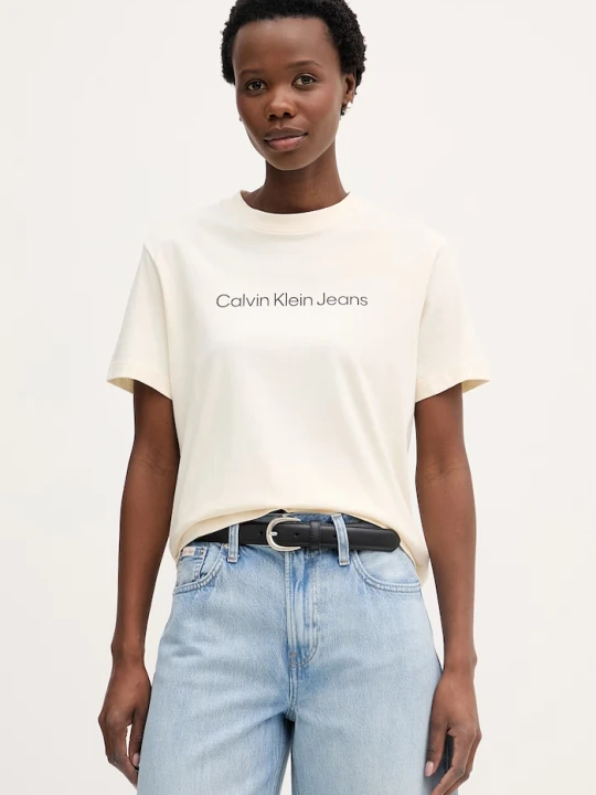 Zdjęcie produktu Calvin Klein Jeans t-shirt damski bawełniany beżowy