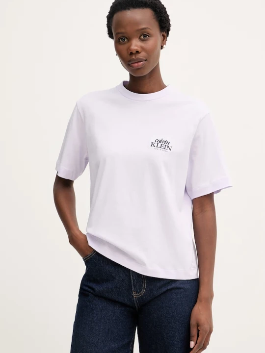 Zdjęcie produktu Calvin Klein Jeans t-shirt damski bawełniany fioletowy