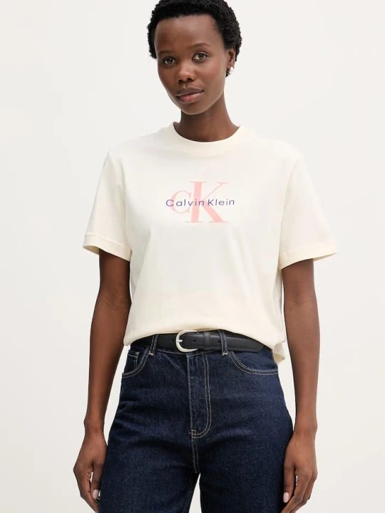 Zdjęcie produktu Calvin Klein Jeans t-shirt damski bawełniany beżowy
