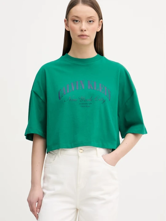 Zdjęcie produktu Calvin Klein Jeans T-shirt damski bawełniany zielony