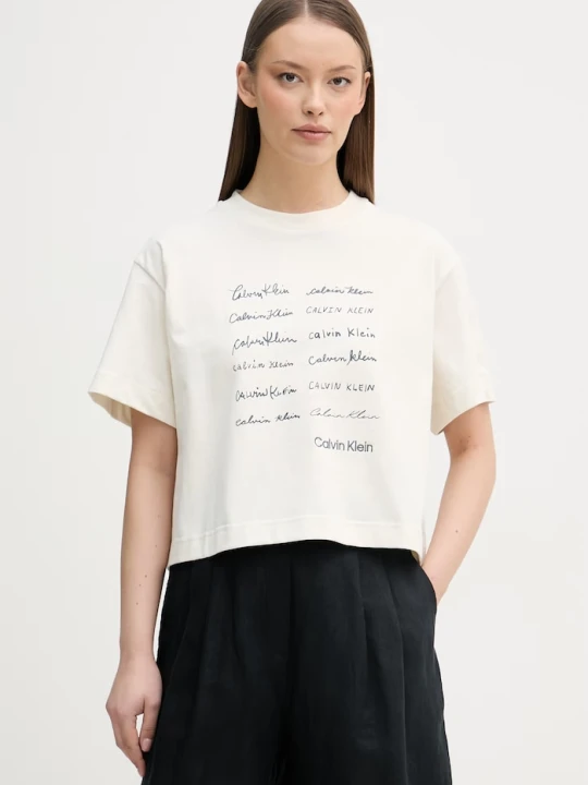 Zdjęcie produktu Calvin Klein Jeans T-shirt damski bawełniany beżowy