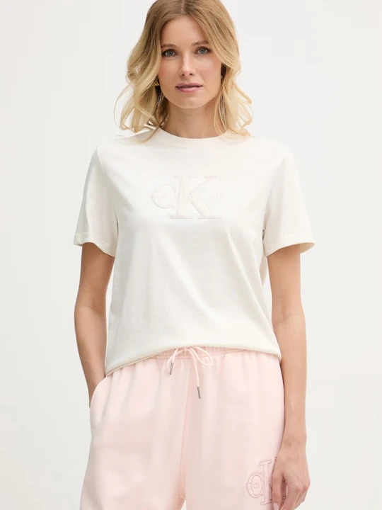 Zdjęcie produktu Calvin Klein Jeans T-shirt damski bawełniany beżowy