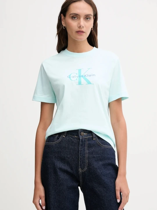 Zdjęcie produktu Calvin Klein Jeans t-shirt damski bawełniany turkusowy