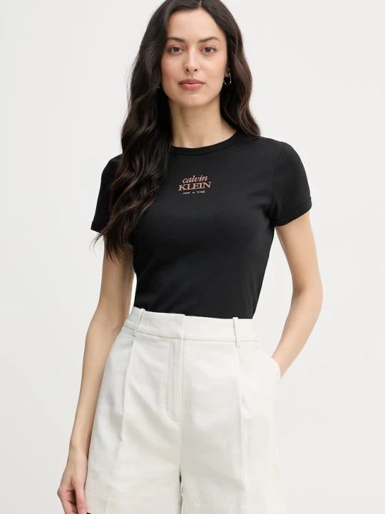 Zdjęcie produktu Calvin Klein Jeans T-shirt damski bawełniany z elastanem czarny