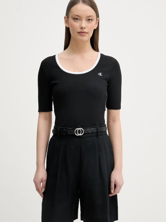 Zdjęcie produktu Calvin Klein Jeans T-shirt damski bawełniany z elastanem czarny
