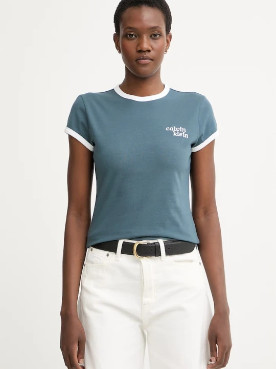 Zdjęcie produktu Calvin Klein Jeans T-shirt damski bawełniany z elastanem granatowy
