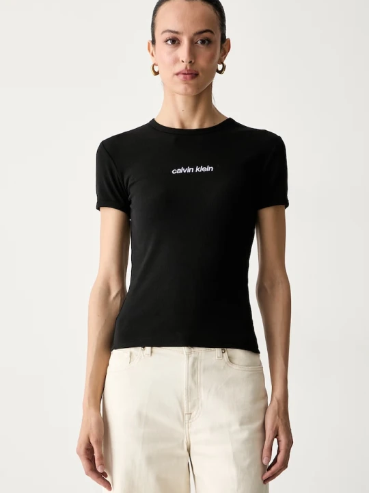 Zdjęcie produktu Calvin Klein Jeans T-shirt damski bawełniany z elastanem czarny