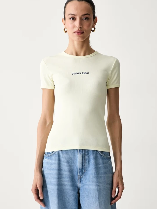 Zdjęcie produktu Calvin Klein Jeans T-shirt damski bawełniany z elastanem żółty