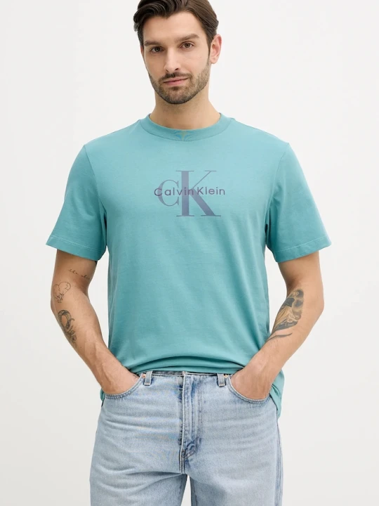 Zdjęcie produktu Calvin Klein Jeans t-shirt męski bawełniany turkusowy
