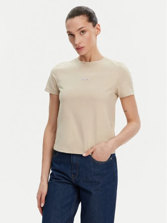 Zdjęcie produktu Calvin Klein Jeans T-Shirt Placed Institutional J20J225524 Beżowy Slim Fit