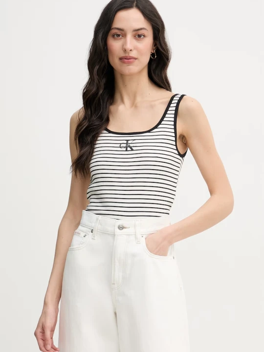 Zdjęcie produktu Calvin Klein Jeans top damski bawełniany z elastanem beżowy