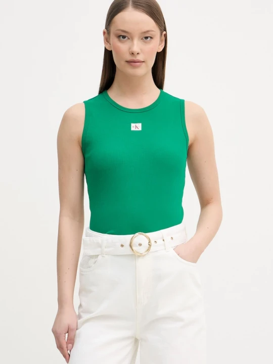 Zdjęcie produktu Calvin Klein Jeans top damski bawełniany z elastanem zielony