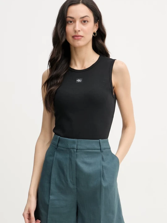 Zdjęcie produktu Calvin Klein Jeans top damski bawełniany z elastanem czarny