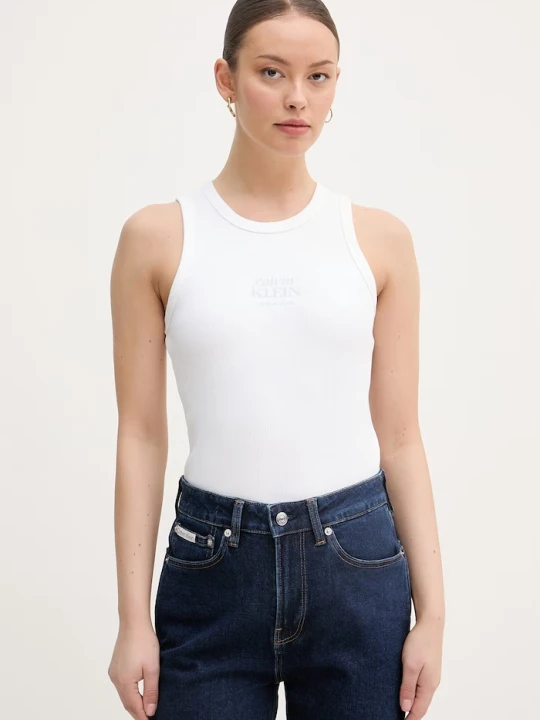 Zdjęcie produktu Calvin Klein Jeans top damski z bawełną beżowy