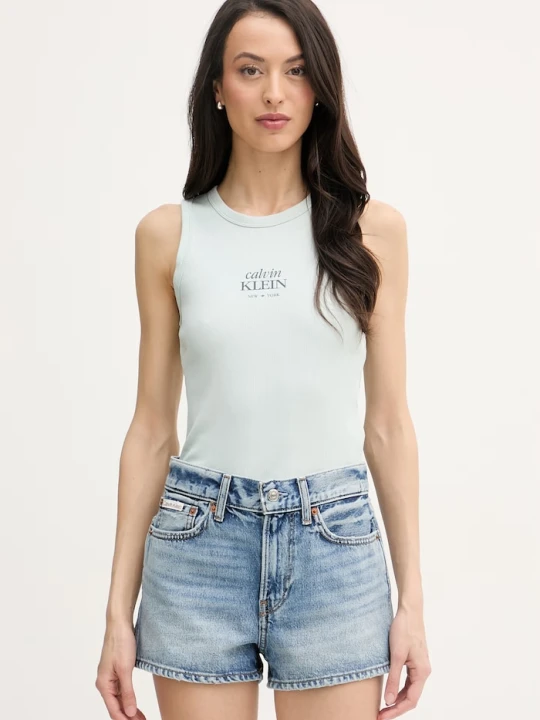 Zdjęcie produktu Calvin Klein Jeans top damski z bawełną turkusowy