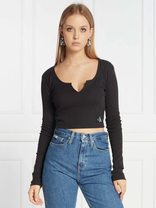Zdjęcie produktu Calvin Klein Jeans Top SPLIT COLLAR RIB | Regular Fit czarny