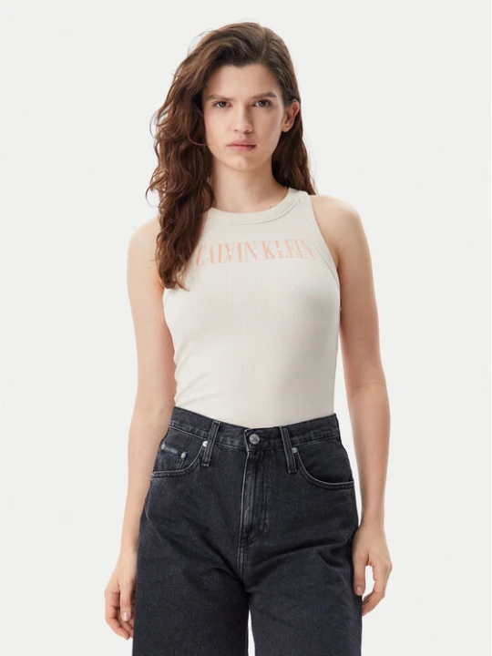 Zdjęcie produktu Calvin Klein Jeans Top Varsity J20J225520 Beżowy Slim Fit