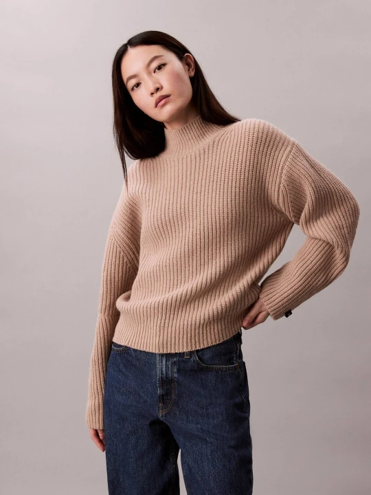 Zdjęcie produktu Calvin Klein Jeans Wełniany półgolf | Relaxed fit beżowy