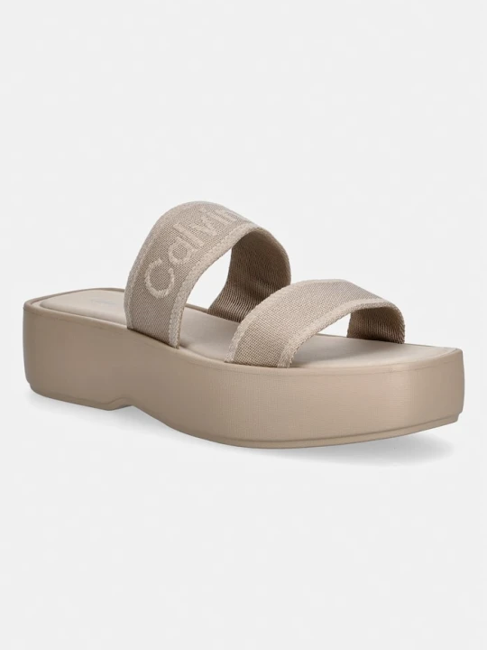 Zdjęcie produktu Calvin Klein klapki damskie FLATFORM SNDL WEBBING beżowy