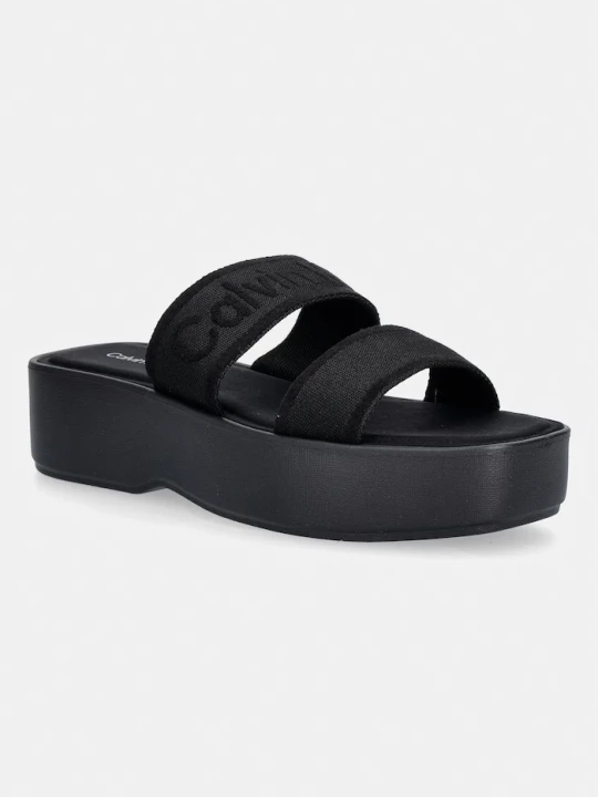 Zdjęcie produktu Calvin Klein klapki damskie FLATFORM SNDL WEBBING czarny