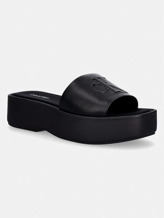 Zdjęcie produktu Calvin Klein klapki damskie skórzane FLATF SNDL LTH MG czarny