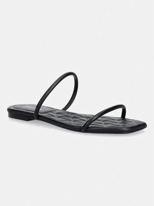 Zdjęcie produktu Calvin Klein klapki damskie skórzane SQUARE FLAT SNDL QUILT LTH czarny