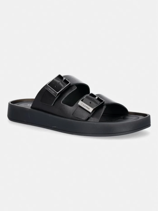 Zdjęcie produktu Calvin Klein klapki męskie skórzane ERGON DOUBLE BAR SANDAL LTH czarny