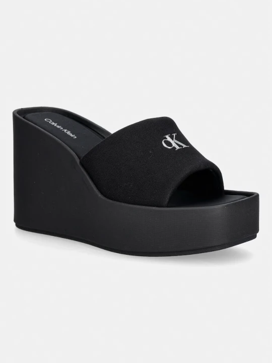 Zdjęcie produktu Calvin Klein klapki na koturnie damskie WEDGE 70 SNDL CANV MG czarny