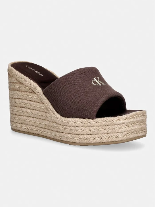Zdjęcie produktu Calvin Klein klapki na koturnie damskie WEDGE ESPAD 70 CANVAS MG brązowy