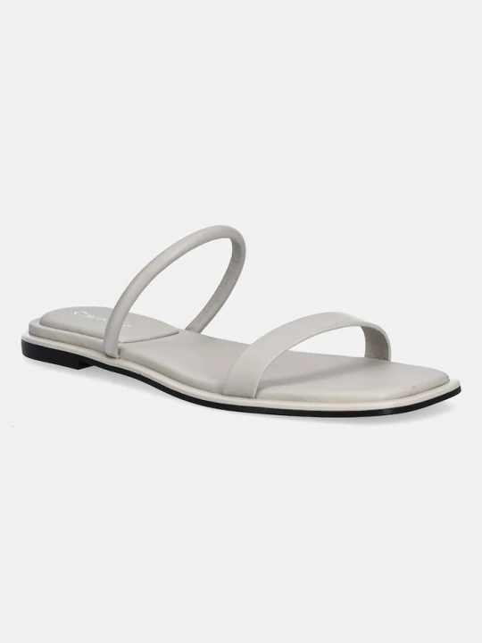 Zdjęcie produktu Calvin Klein klapki skórzane FLAT SANDAL SQUARED 2-BAR LTH szary