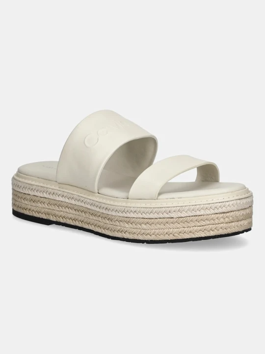 Zdjęcie produktu Calvin Klein klapki skórzane FLATFORM WEDGE SLIDE - HE beżowy