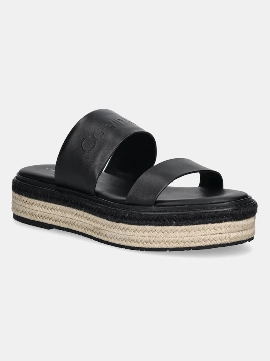Zdjęcie produktu Calvin Klein klapki skórzane FLATFORM WEDGE SLIDE - HE czarny