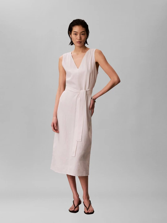 Zdjęcie produktu Calvin Klein Lniana sukienka piaskowy