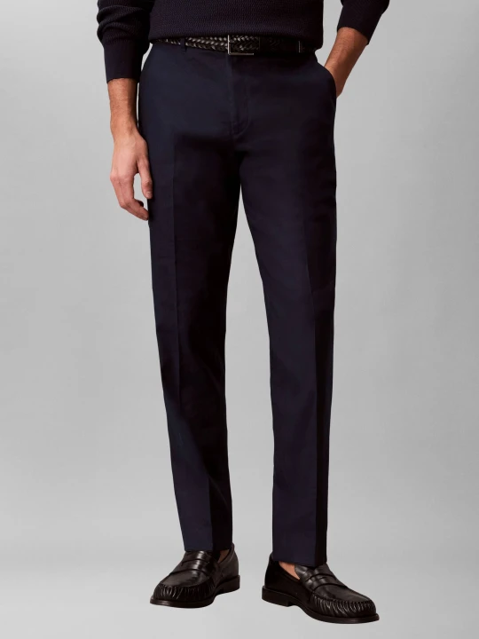 Zdjęcie produktu Calvin Klein Lniane spodnie | Slim Fit granatowy