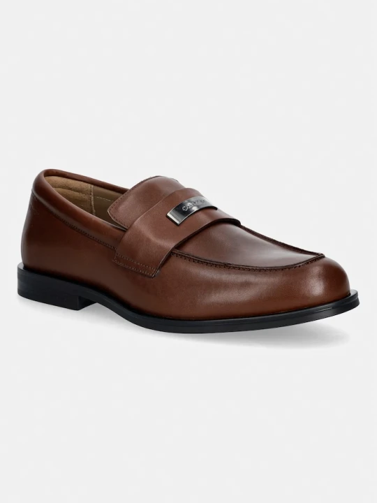 Zdjęcie produktu Calvin Klein mokasyny męskie skórzane ESS RUBBER LOAFER HW PLAQ VA LTH brązowy